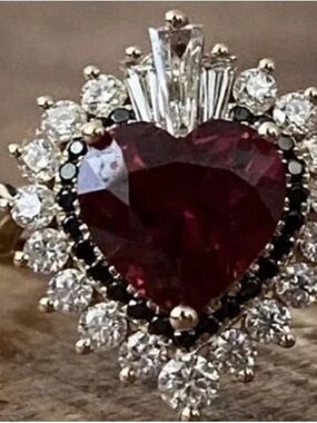 Heart-Shaped Deep Red Gemstone Halo Ring for Women - 925 Silver